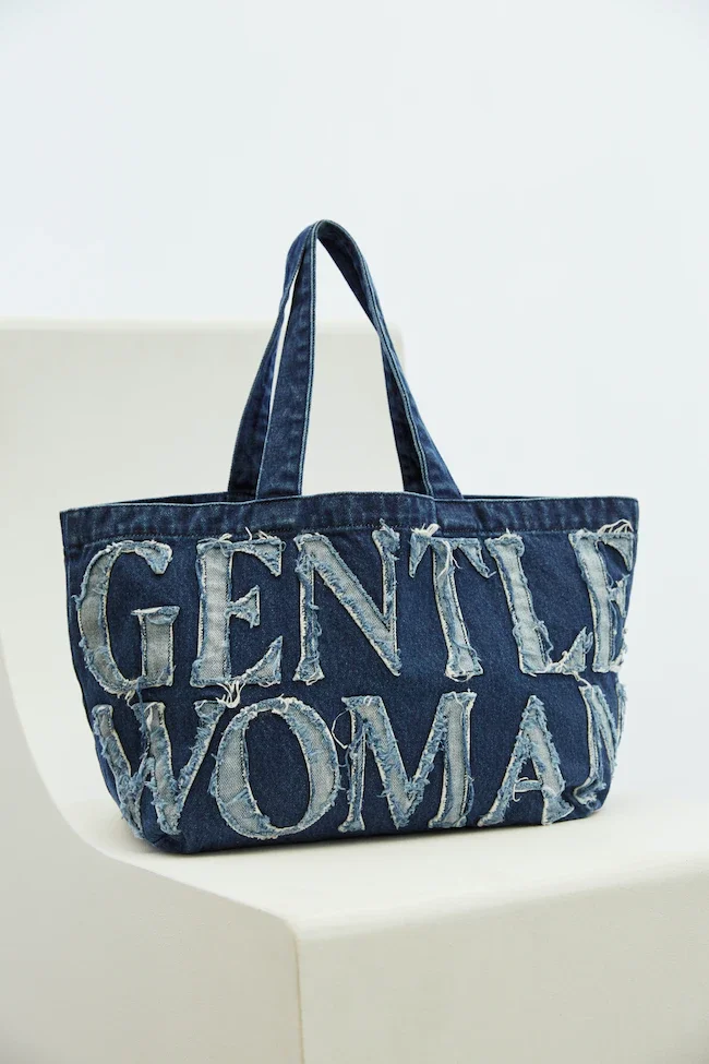Gentle women denim tote bag navy กระเป๋า gentle women ของแท้จาก shop พร้อมส่งทันที