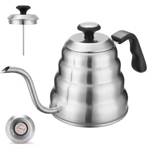 Coffee Kettle1L/1.2L Stainless Steel Pour Over Coffee Pot Kettle Drip Kettle with Thermometer For Ho