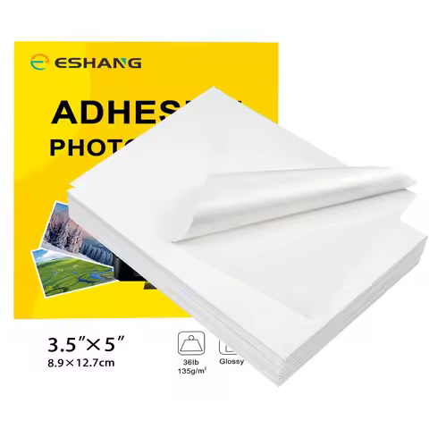 ESHANG100 Sheets Glossy Self-Adhesive Photo Sticker Paper for Inkjet Printer 3.5x5 Inch 135g Printab