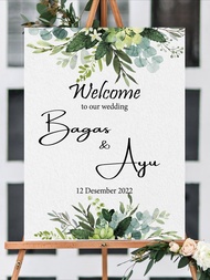 Papan Kayu Nama Welcome Sign Printing Wedding Lamaran Pernikahan UKURAN 45x30 BAHAN MDF