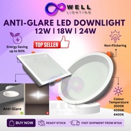 AntiGlare LED Recessed Downlight 12W 18W 24W Lampu Siling Rumah Round Square Down Lights Home Room C