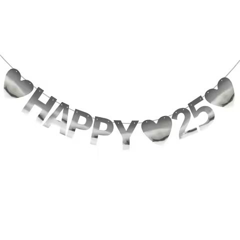 1Bag Silver Happy 25 Banner Adult Birthday Party Decoration Women Men 25th Birthday Wedding Annivers