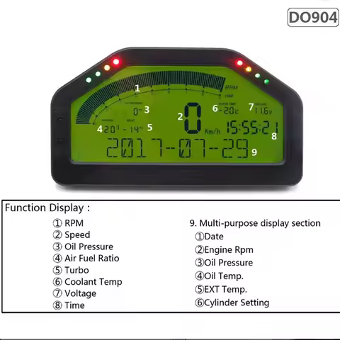 DO904 LED Gauge Full Sensor Kit Car Meter Rally Gauge LCD Digital 9 in1 Multi-Function Gauge Car Das