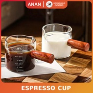 Espresso Cup Glass Measuring Cup Double Mouth Bottle Coffee Share Pot Wooden Handle Glass Small Milk