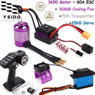 YSIDO 3650 Motor 60A ESC Transmitter 25KG Servo 36MM Fan Brushless Power Combo for 1:8 1:10 WLtoys H
