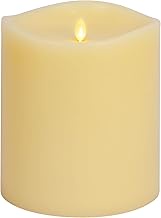 Luminara Realistic Grand Pillar Moving Flame LED Candle Melted Edge Smooth Finish Real Wax, Battery 