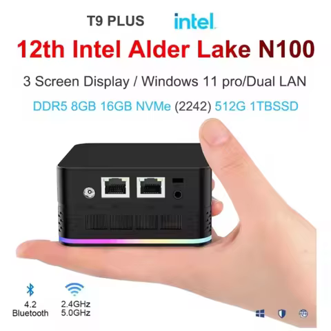 T9 PRO Intel Alder Lake-N100 Quad Core Mini PC Win 11 16G DDR5 1TB SSD Dual Gigabit Ports 4K Triple 