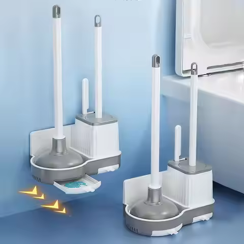 Toilet Brush and Plunger Set, Plunger and Brush Set, with Crevice Cleaning Brush 3 in 1 Toilet Bowl 