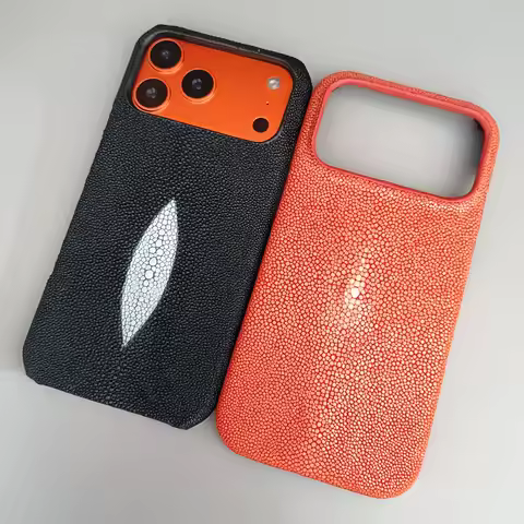 Handmade Genuine Stingray Leather Case for iPhone 17Pro 17 Pro Max Air 16Pro Real Pearl Fish Skin Ha