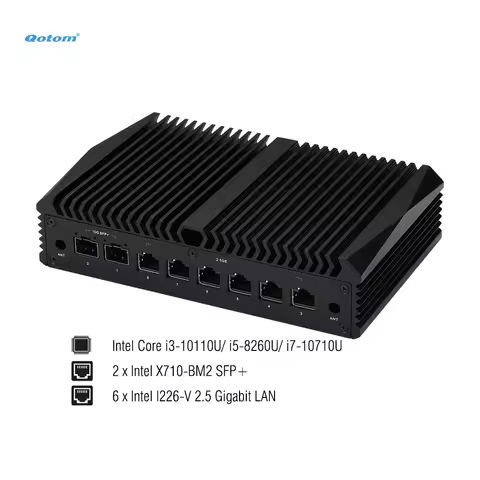 Barebone Mini PC 2x Intel 10G SFP+, 6x Intel 2.5G LAN, i3-10110U/ i5-8260U/ i7-10710U Processor To D