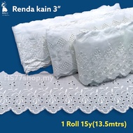 [ 15y-13.5m ] Renda kain 3”(7.5cm)/ renda kain 3inch/ renda sejadah/ renda telekung/ renda kain puti