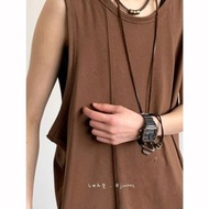 男士運動背心無袖透氣健身T恤籃球打底衫潮流馬甲- 棕色 M