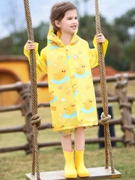 女孩黃色雨衣，有可愛的鴨子信封印花，全季節使用