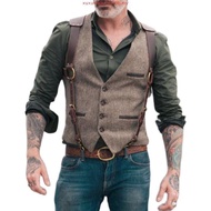 Men's Fitness Western Cowboy Punk Rock V-neck Vest Stitching Contrasting Color Vest
