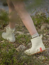 純色女士短筒防滑雨鞋運動風格防水雨靴戶外徒步水鞋時尚輕便水鞋