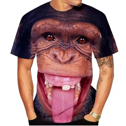 New Casual Men's New 3D Design Spoof Gorilla Funny Monkey T-Shirt Funny Pout Monkey 3D Printing Summ
