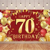 7x5ft Red Gold Happy 70th Birthday Photography Backdrop Red Gold 70th Birthday Backdrop Decorations,