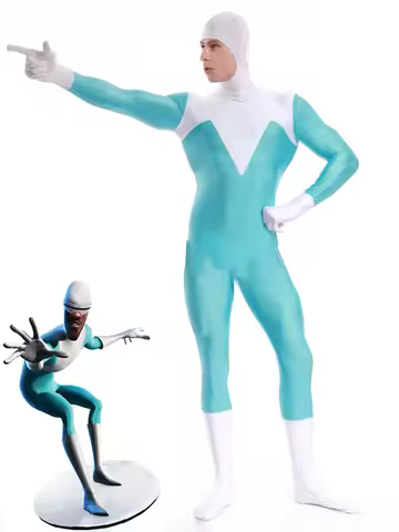 The Increedibles Frozone Superhero Costume White and Light Blue Spandex Frozone Cosplay Costume Free