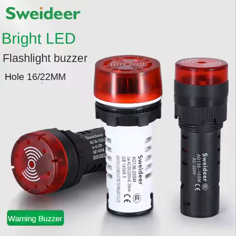 Led Indicator Light AD16-22DSM Warning Buzzer12v 24v 220v 380V Hole 22MM 16MM Alarm Light with Inter