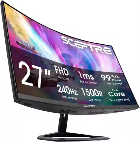 27-Inch Curved Gaming Monitor, FHD 1080p, 240Hz, 1500R, DisplayPort & HDMI x2, Built-in Speakers