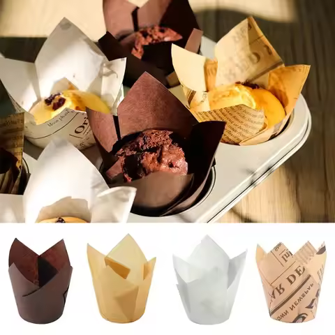 50Pcs Tulip Muffin Paper Cups, Oil-Resistant Cupcake Liners, Baking Muffin Boxes, Cupcake Decorative
