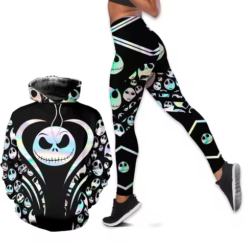 Jack Skellington Nightmare Before Christmas Combo Hoodie And Legging Set Disney Hoodie Yoga Pants Sw