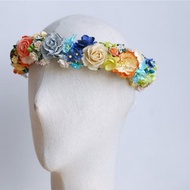 Paper Flower, flora crown, circle diameter 20 cm., adjustment on the back. Grey, mint, deep blue, peach ,dry brown, green and ivory color