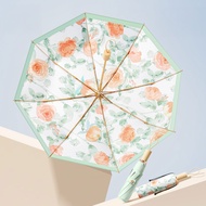 NIJIKO ร่มพับ 3 ตอน โครง8ก้าน ด้ามไม้ UV99.8% UPF50+ ลายภาพวาด สำหรับกันแดดและฝน