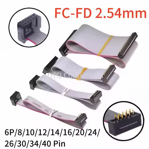 2Pcs FC-FD DC4 IDC 2.54MM Pitch Male To Female Connector 6P/8/10/12/14/16/20/24/26/30/34/40 Pin Flat