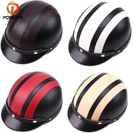 ♦POSSBAY Leather Motorcycle Helmets Motocross Vespa Open Face Half Motor Scooter Helmets Visorw~wm