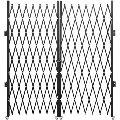 SucceBuy Double Folding Security Gate1.5-2x3-3.66m Folding Door Gate Steel Accordion Flexible Expand