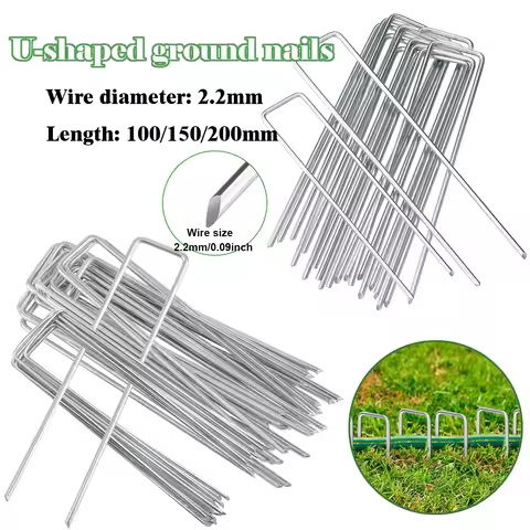 10pcs U-shaped Gardening Nails Fence Piles Turf Pins Galvanized Landscape Nails Fixed Weed Barriers