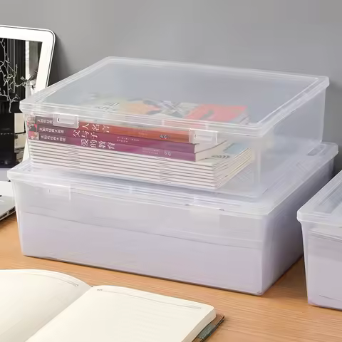 Plastic Document Organizer Organized Clear Square Shape Storage Box Organizing Box Transparent Deskt