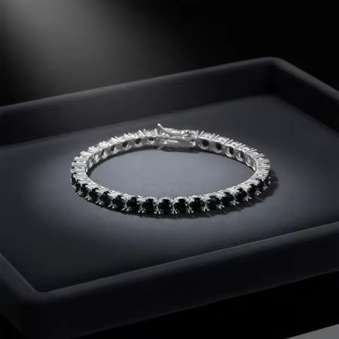 Great Sale Real S925 Sterling Silver Plated 18K Gold 5A Grade Zircon Black Tennis Bracelet for Men a
