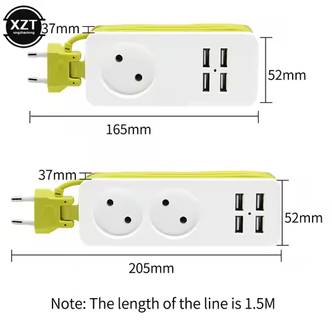 1.5M EU Plug Power Strip With 4 USB Portable Extension Socket 1200W Plug Cable AC Power Travel Adapt