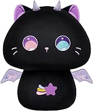 Mewaii 14” Mushroom Plush, Cute Black Cat Plush Pillow Soft Plushies Squishy Pillow, Purple Big Eye Cat Stuffed Animals, Kawaii Plush Toys Decoration