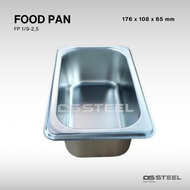 Foodpan Stainless/Food Pan FP 1/9-2.5 / FP 1/9 Height 65 MM Food Pan size 176 x 108 x 65 MM
