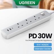 Ugreen PD30W 6-in-1 USB-A USB-C Fast Charging Extension Socket with 2m Cord for iPhone 15 14, Macboo