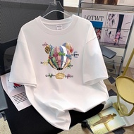 【Harga Murah】T-shirt Trendy Baju Lelaki dan Perempuan Balon udara-Kain Kolar Oversize-Kasual Bekerja