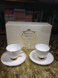 Royal Bone China 骨瓷咖啡杯盤組 兩杯兩盤 古典 白玉限量版 兩杯兩盤