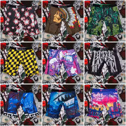 ETHIKA 1Pcs Men Underwear Boxers Breathable Mesh Crotch Mens Underpants Plus Size Man Panties Printe