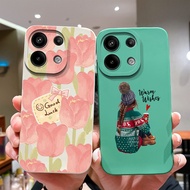 Cases For Xiaomi Redmi Note 13 13 Pro 4G Cute Girl Beautiful Flower Square Silicone Back Cover For Redmi Note 13 Redmi Note 13 Pro 4G Capa Bumper