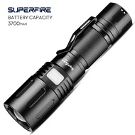 Supfire X60-T Lampu Suluh Jarak Juah LED Zoomable Torchlight Rechargeable Torch Light 5 Modes & Clip