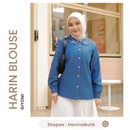 (READY To SEND) HARIN DARK BLUE BLOUSE SIZE L by GIYOMI X BIANCA