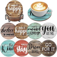 8 Pieces Art Coaster Inspirational Painting Coaster Set with Bracket Inspirational Farmhouse Coaster