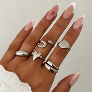 Design Sense Metallic Glossy Heart Open Ring Water Drop Hug Ring Joint Ring Set