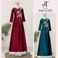 Mother's ao dai, ruby silk ao dai with lotus embellishments, size S- 4XL