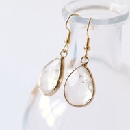 白水晶水滴耳環 天然石手工耳環 天然石鍍金耳環