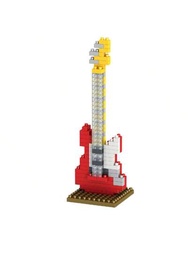 塑膠紅色電吉他樂器積木創意有趣迷你微鑽石拼裝積木音樂模型桌面擺飾建築玩具裝飾禮品