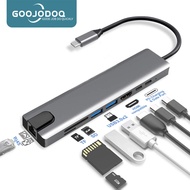 GOOJODOQ USB Hub 8-in-1 8 Ports Type-C 3.1 to 4K HDMI USB C To 2 Ports USB 3.0 SD / TF Card Reader PD Fast Charge Adapter Dock For Macbook